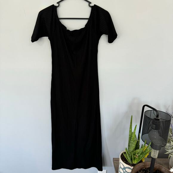 Say What? Black Ribbed Midi Dress Short Sleeves BodyCon Fit Women's Size Large - Picture 7 of 7